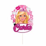 Detaliu topper tort personalizat Barbie elemente fashion ruj parfum diamante nume carton imprimat premium
