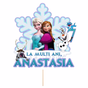 Detaliu Topper Tort Personalizat Frozen Elsa Anna Olaf Sven Nume Si Varsta Carton Imprimat Premium