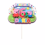 Detaliu topper tort personalizat Peppa Pig zana George dinozaur confetti noroi nume varsta carton imprimat premium