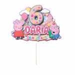 Detaliu topper tort personalizat Peppa Pig George dinozaur casuta roz nume varsta carton imprimat premium