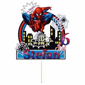 Detaliu Topper Tort Personalizat Spiderman Cladiri Panza Paianjen Nume Si Varsta Carton Imprimat Premium