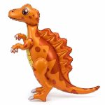 Balon din folie gigant in forma de dinozaur portocaliu, model airwalker conceput pentru a sta independent pe podea.