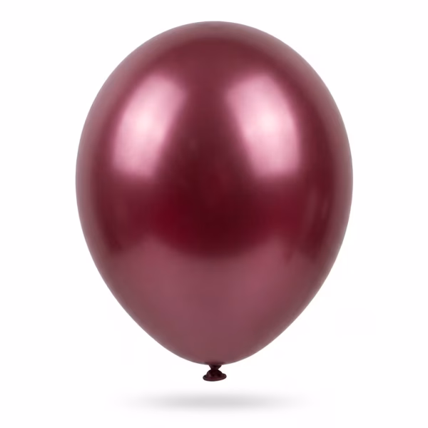set 100 baloane latex visiniu metalizat 30 cm Balon din latex de 30 centimetri, nuanta visiniu metalizat sau burgundy, parte dintr-un set de 100 de bucati, ideal pentru decoratiuni elegante de nunta sau botez.