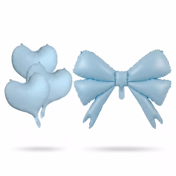set 4 baloane folie fundita si inimi bleu Creeaza un decor de poveste! Comanda acest set 4 baloane folie fundita si inimi bleu pastel (heliu/aer). Calitate premium. Livrare rapida din stoc!
