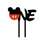 topper tort one mickey Topper tort ONE Mickey Mouse din plexiglas negru rosu si galben pentru prima aniversare 1 an taiere mot