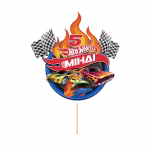 topper tort personalizat hot wheels topper tort personalizat hot wheels masini curse nume mihai cifra 5 carton decoratiuni petrecere baieti happy birthday steaguri raliu