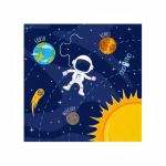 Servetele Petrecere Spatiu Servetele de hartie cu tematica petrecere spatiu, ilustrand un astronaut in imponderabilitate, Soarele si planetele Earth (Pamant), Venus si Mercury (Mercur).
