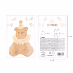 Ambalajul original al setului de 10 servetele in forma de ursulet din colectia Little Ones, indicand dimensiunile de 10x16.5 cm (pliat) si 20x33 cm (desfasurat).
