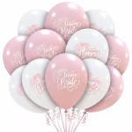 Set 10 Baloane Team Bride 25 cm Buchet de baloane din latex alb si roz pastel, imprimate cu textul Team Bride si un delicat model floral, perfecte pentru petrecerea burlacitelor.