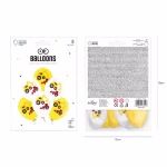 Ambalajul original al setului de 6 baloane cu utilaje de constructii, indicand dimensiunea de 30 cm (12 inci) si recomandarea pentru umflare cu heliu sau aer.