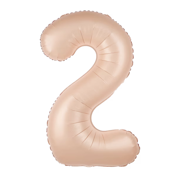 Balon din folie in forma de cifra doi culoarea bej mat satinat dimensiune 100 centimetri.