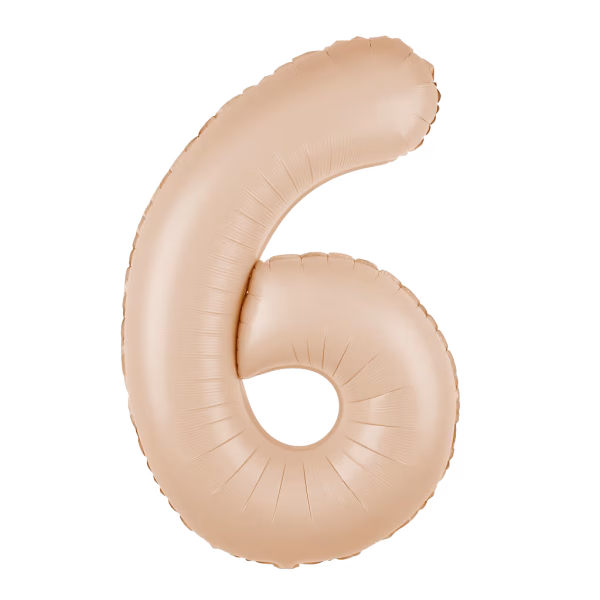 Balon din folie in forma de cifra sase culoarea bej mat satinat dimensiune 100 centimetri.