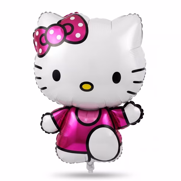 Balon Folie Pisica Hello Kitty 70 cm Balon gigant din folie metalizata sub forma personajului Hello Kitty, purtand o funda roz cu buline albe si o rochita roz metalizat, dimensiune 70 cm.