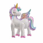 Balon folie 3D in forma de unicorn vazut din spate dreapta evidentiind aripile si coada.