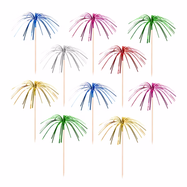 Set 10 Bețișoare Cocktail Artificii Set de 10 bețișoare pentru cocktail tip artificii, în culori asortate metalizate, fabricate din bambus și folie.