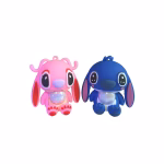 Detalii de aproape cu cele 2 figurine 3D Stitch (albastru) si Angel (roz), in starea oprita (fara lumina LED), realizate din plastic siliconat.