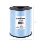 Detalii tehnice si dimensiuni pentru rola de panglica din rafie albastru pal marca PartyPal, indicand 9.5 cm inaltime si 8.5 cm latime a rolei.