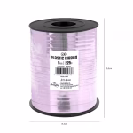 Detalii tehnice si dimensiuni pentru rola de panglica din rafie lila lucios marca PartyPal, indicand 9.5 cm inaltime si 8.5 cm latime a rolei.