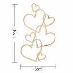 Schemă cu dimensiunile topperului din plexiglas auriu cu inimi: înălțime 10 cm și lățime 8 cm.