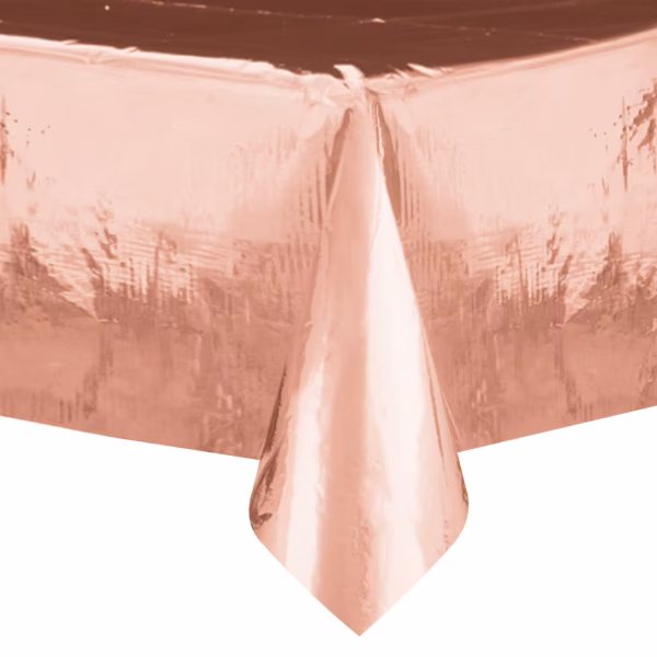 Fata De Masa Din Folie Aurie Roz Fata de masa cu folie aurie roz (rose gold) metalizata, impermeabila, cu dimensiuni mari (137x274cm), ideala pentru protejarea meselor de Candy Bar si la evenimente festive pentru fete.