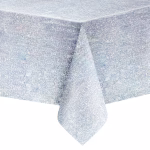 Fata De Masa Holografica Argintie Fata de masa holografica argintie din plastic, texturata cu mii de reflexii sclipitoare, impermeabila, ideala pentru Candy Bar si petreceri tematice pline de stralucire.