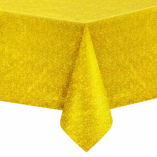 Fata De Masa Holografica Aurie Fata de masa holografica aurie, detaliu textura lucioasa cu reflexii stralucitoare, impermeabila, ideala pentru candy bar si petreceri tematice.