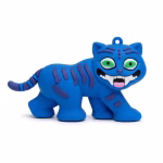 Figurină 3D decor tort din cauciuc siliconic, reprezentând Demonul Pisică de culoare albastră cu ochi verzi.