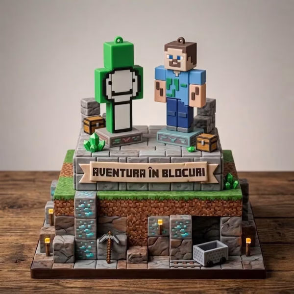 Set de 2 figurine 3D decor tort din cauciuc siliconic, reprezentând faimosul personaj verde Dream (cu smiley face) și pe Steve.