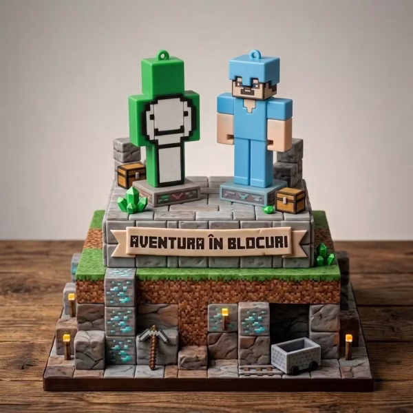 Set de 2 figurine 3D decor tort din cauciuc siliconic, reprezentând faimosul personaj verde Dream (cu smiley face) și pe Steve.