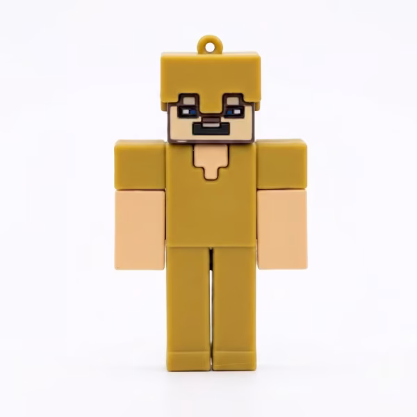 Figurină 3D decor tort din cauciuc siliconic, reprezentând un avatar Minecraft îmbrăcat complet în armură aurie (mustar).