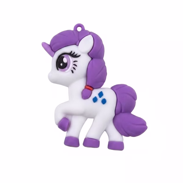 Figurină 3D decor tort din cauciuc siliconic, reprezentând personajul Rarity (unicorn alb cu coamă mov).