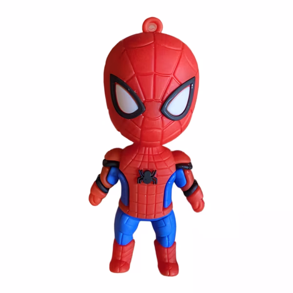 Figurină 3D decor tort din cauciuc siliconic, reprezentând personajul Spider-Man (Omul Păianjen) în costumul său roșu cu albastru.