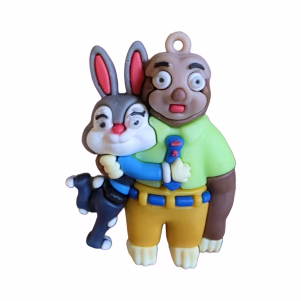 Figurină 3D decor tort din cauciuc siliconic, reprezentându-l pe leneșul Flash care o ține în brațe pe iepurica Judy Hopps.