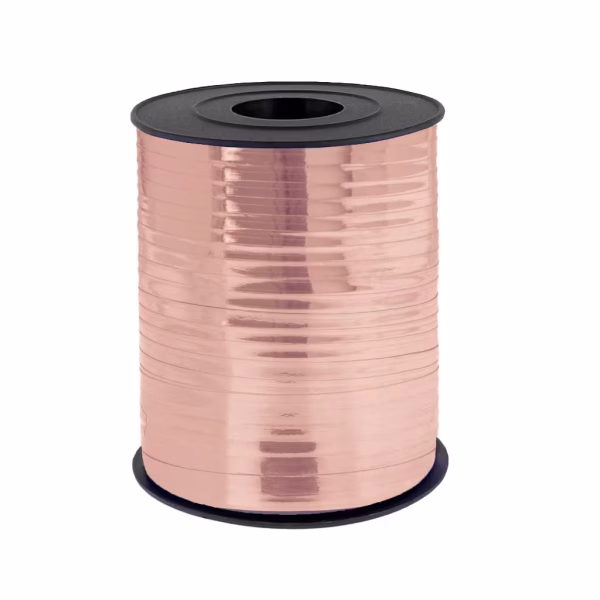 Panglica Rafie Pentru Baloane Rose Gold Lucios 225m Rola de panglica din rafie pentru legat baloane si decoratiuni, culoare rose gold lucios (aur roz), cu o lungime de 225 metri si latime de 5 mm.