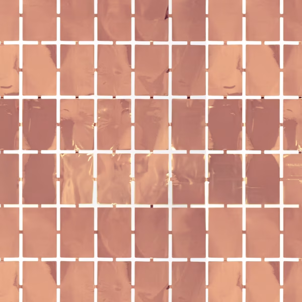 Perdea Decorativa PartyPal Rose Gold Textura detaliata a perdelei decorative formata din patrate rose gold cu aspect metalic lucios.