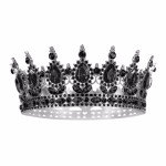 Vedere superioară a coroniței argintii cu cristale negre, însoțită de marcaje grafice care indică diametrul exact de 15 cm.