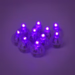 Set 10 Leduri Pentru Baloane Lumina Mov Set format din 10 mini LED-uri aprinse in intuneric, emitand o lumina mov (violet) intensa si vibranta, perfecte pentru iluminarea baloanelor de petrecere.