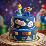 Set 2 figurine 3D pentru tort din silicon necasant, cu Prințesa Bleu și personajele Mario și Luigi.