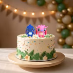 Set 2 Toppere 3D Tort Lilo si Stitch Mockup cu un tort decorat cu setul de 2 figurine 3D reprezentandu-i pe Stitch si Angel din desenele animate.