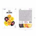 Ambalajul original al setului de 6 baloane cu tematica lucrari rutiere si constructii, indicand dimensiunea de 30 cm si recomandarea pentru umflare cu heliu sau aer.