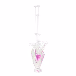 Suport cu greutate pentru baloane invelit in folie iridescenta holografica, cu stelute decorative si 5 betisoare din plastic transparent cu rozete.