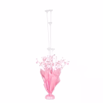 Suport cu greutate pentru baloane invelit in folie roz, cu stelute decorative si 5 betisoare din plastic transparent cu rozete.