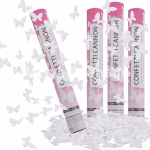 Tun Confetti 60 cm Fluturi Albi Tun de confetti de 60 cm actionat cu aer comprimat care lanseaza fluturi din hartie alba, perfect pentru momente elegante la nunta sau botez.