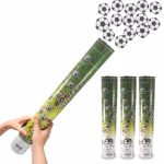 Tun Confetti 40 cm Fotbal Mingi Tun de confetti de 40 cm actionat cu aer comprimat care lanseaza forme de mingi de fotbal, perfect pentru momente pline de energie la petreceri tematice.