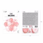 Ambalajul original al setului de 10 baloane cu fluturi si confetti auriu roz indicand dimensiunea de 30 de centimetri
