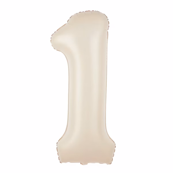 Balon din folie gigant cifra 1 nuanta white sand perfect pentru prima aniversare cu tematica neutra