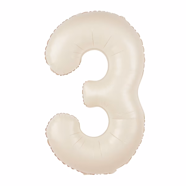Balon din folie cifra 3 in nuanta white sand ideal pentru sedinte foto si aniversari minimaliste