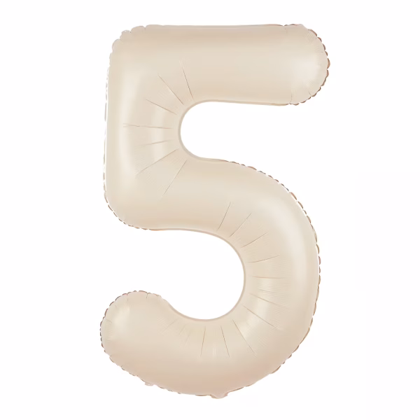 Balon din folie cifra 5 nuanta white sand de 100 centimetri pentru un decor aniversar natural si elegant