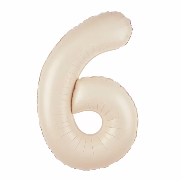 Balon gigant cifra 6 din folie white sand adaugand un plus de eleganta aranjamentelor organice cu baloane