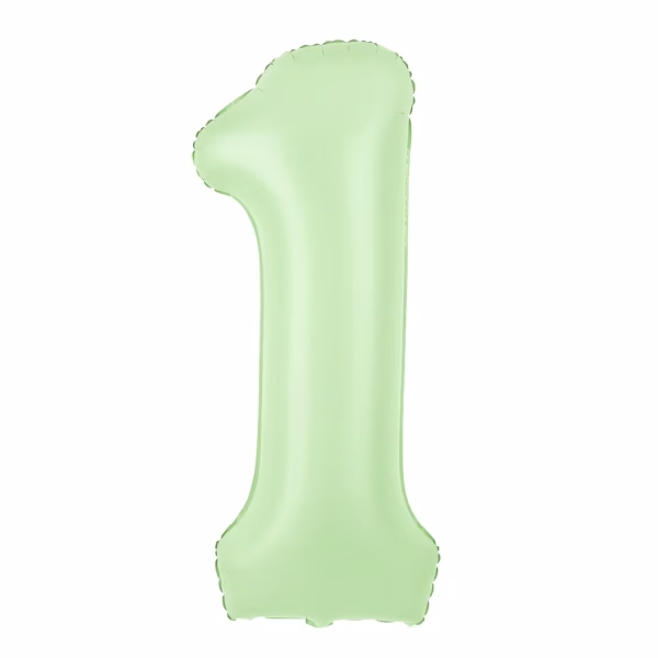 Balon din folie gigant cifra 1 nuanta verde fistic mat perfect pentru prima aniversare cu tematica safari